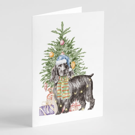 Christmas English Cocker Spaniel Black Greeting Cards and Envelopes Pack of 8 7 in x 5 in