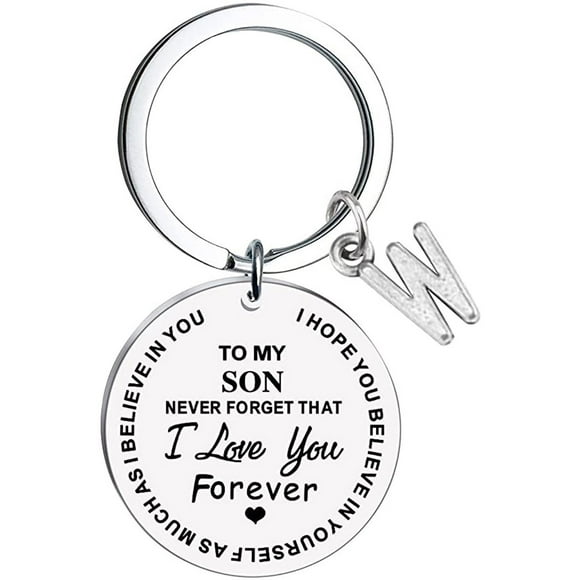 Kiplyki To My Son Message Keychain Stainless Steel Initial Last Name 26 Letter Family Inspirational Keychain Gift