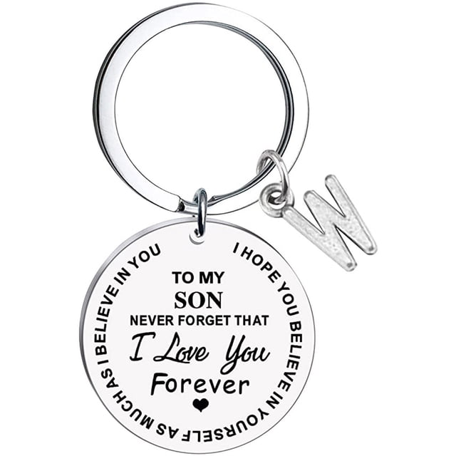 TIMIFIS Key Chain To My Son Message Keychain Stainless Steel Initial Last Name 26 Letter Family Inspirational Keychain Gift Valentine'S Day Gift
