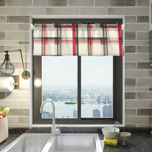 Yayeee Kitchen Valance Rod Pocket 54" x 18" Living Room Window Curtain, Red Tartan