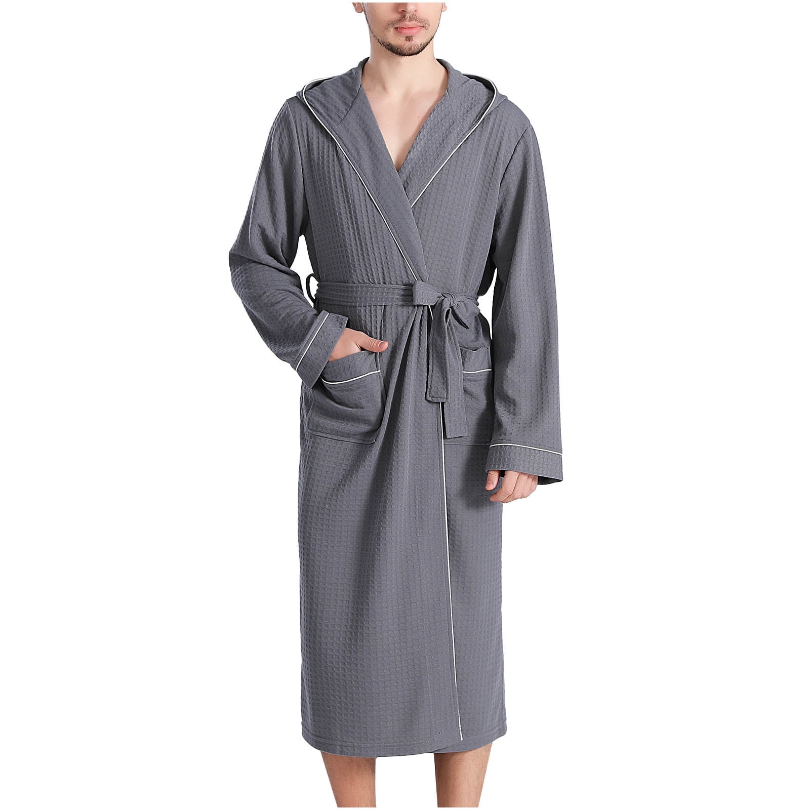 Clearance Men’s Bathrobe Fleece Shawl Collar Bathrobe Warm Luxury Solid