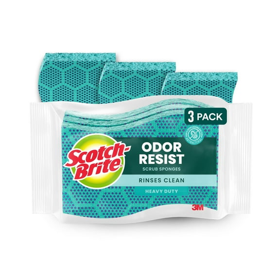 Scotch-Brite Stay Fresh Sponges, Heavy Duty, Odor Free Guarantee, Antibacterial, 3 Scrubbers
