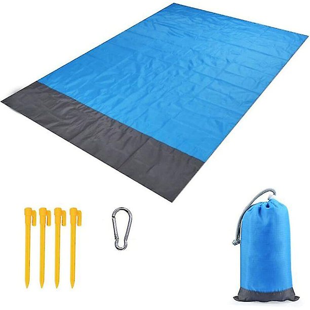 Estera de playa, estera de playa a prueba de arena, 210 * 200 cm portátil impermeable plegable con 4 estacas para playa, camping, picnic, Trav