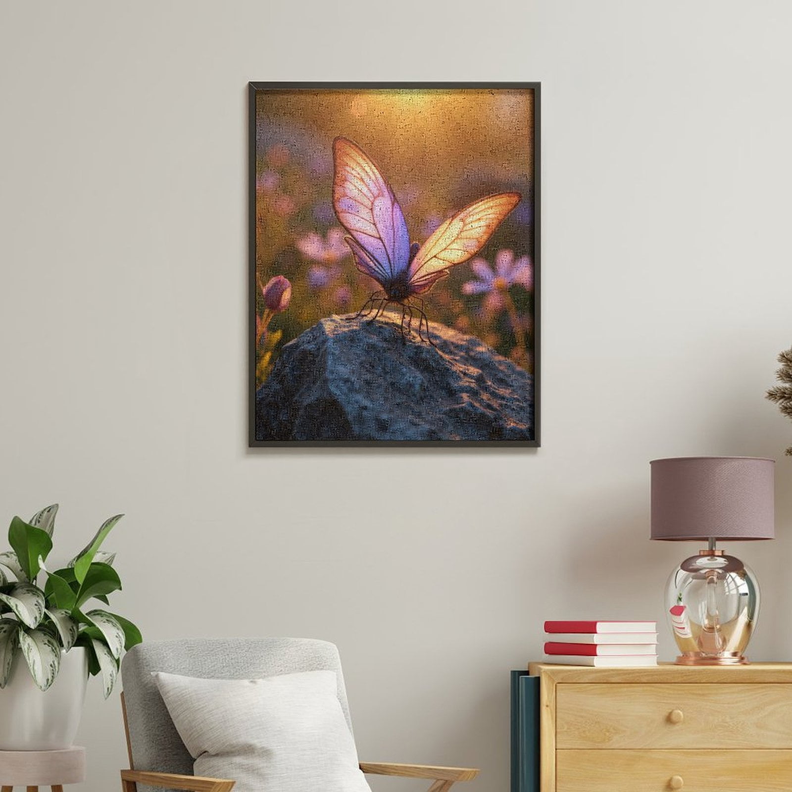 Paint By Numbers Kit for Adults Beginner - Sunlit Butterfly On Rock DIY Canvas Painting Kits for Adults, Frameless Paint By Number for Adults for Home Wall Decor 16x20 Inch