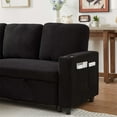 thumbnail image 6 of Reversible Sleeper Sectional Sofa Bed, Convertible Corduroy L-Shaped Pull Out Couch Bed with Storage Chaise/Cup Holder for Living Room, Apartment, Small Space, Black, 6 of 9