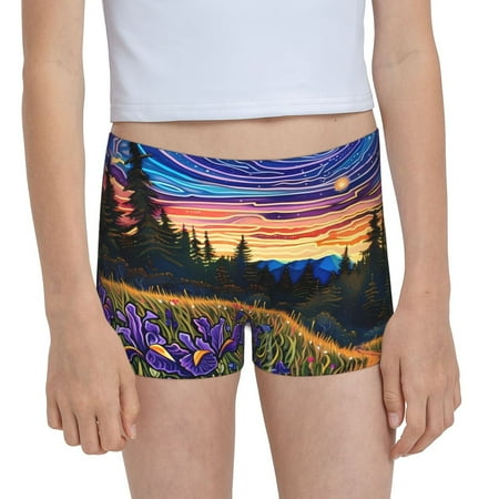 Pofeuu Galactic Night Over Meadow Print Soft Cotton Girls Boyshort panties Toddler Underwear-X-Large