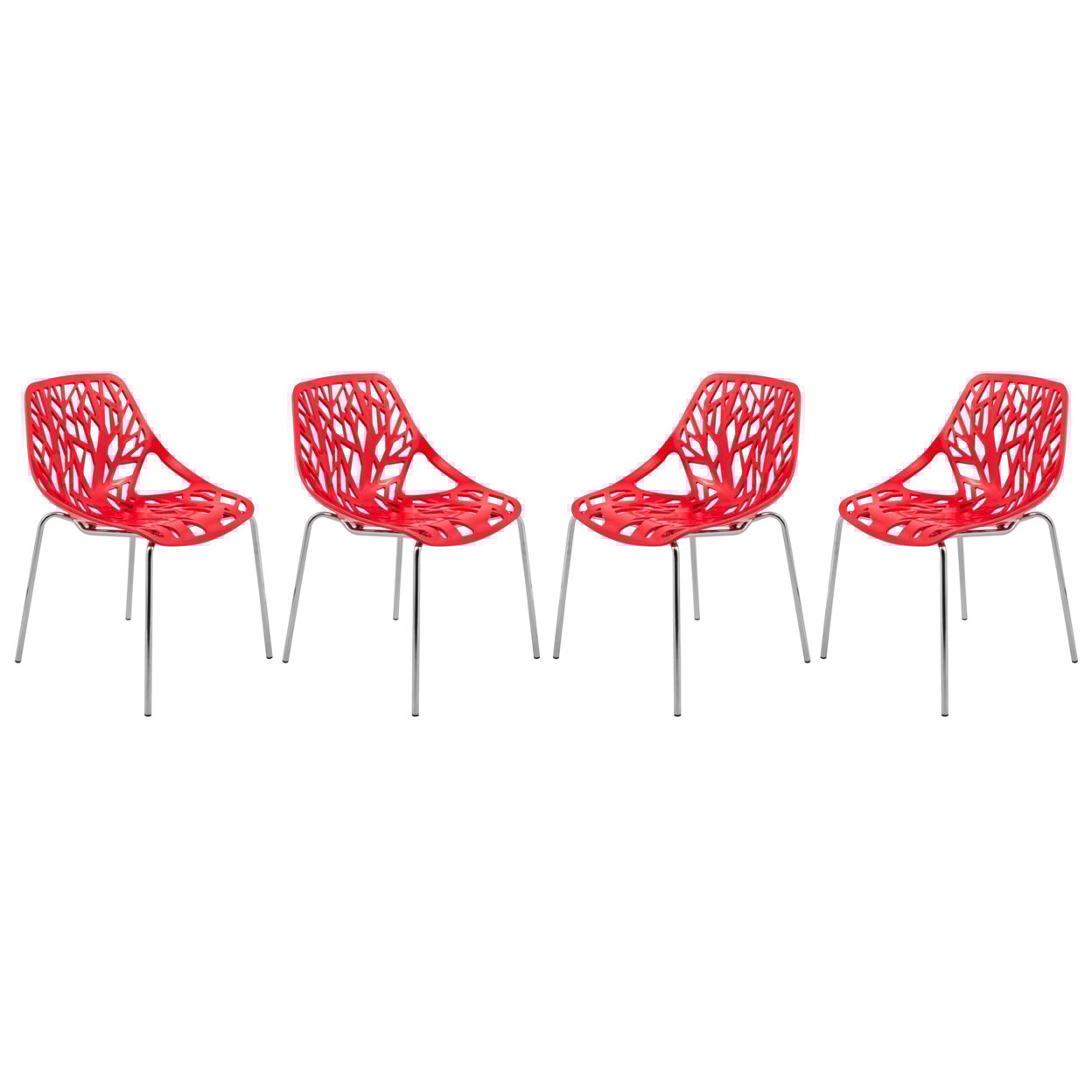 Modern Asbury Dining Chair with Chromed Legs, Set of 4 - Red