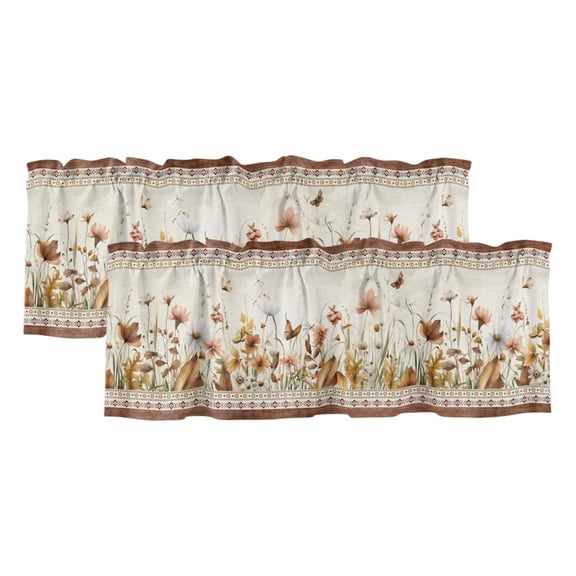 2 Pack Vintage Floral Valances for Windows Bedroom Living Room Window Treatments, Elegant Pastoral Flowers Retro Art Rod Pocket Valance Drapes Short Kitchen Curtains Over Sink 42"x18"