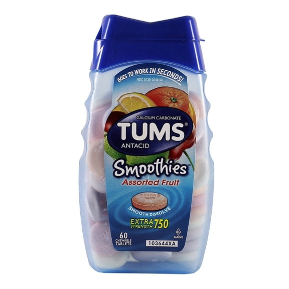 Tums Smoothies Tropical Fruit Antacid & Calcium Supplement, 60 Count