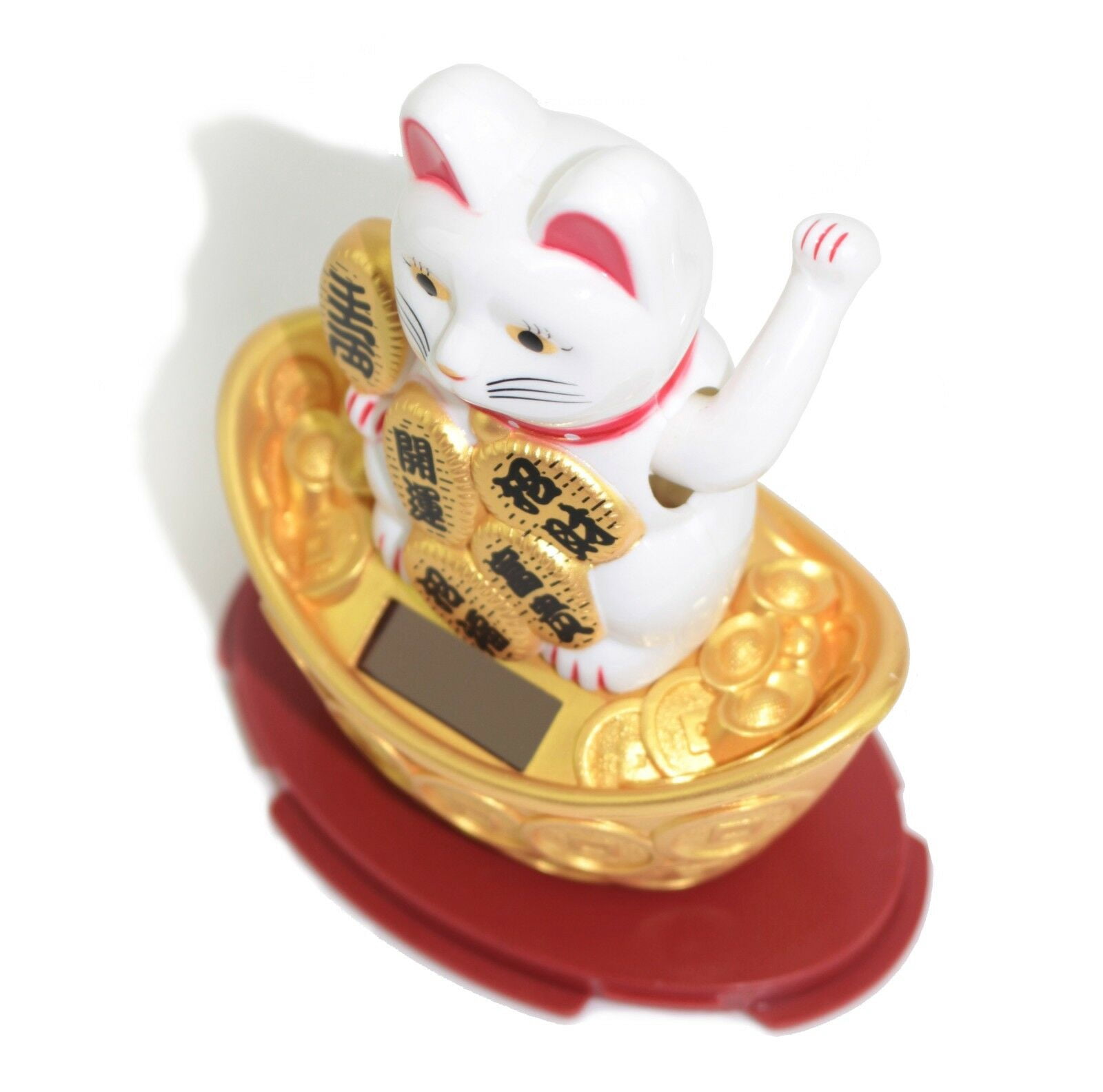 Solar Powered MANEKI-NEKO Welcoming Money Happy Cat on Golden Ingot B11859-1