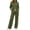 Army Green, variant on Womens 2 Piece Sets Retro Sporty Outfit Contrast Trim Crew Neck Top Stripe Wide Leg Pants
