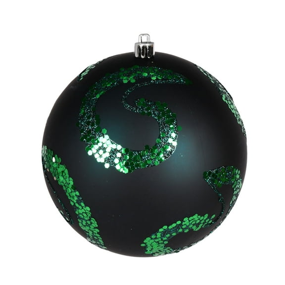 Vickerman 4.75" Sea Blue Matte Sequin Swirl Drilled Wired 4/Bag. Add some sparkle to your holiday decorating projects with this matte ornament adorned with sequins. This ornament features a drilled ca
