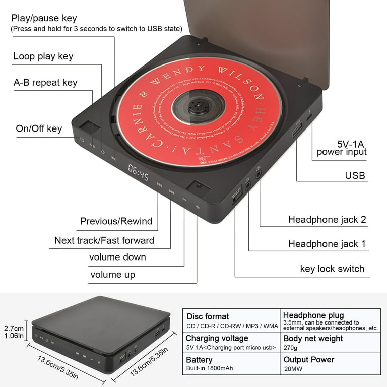 Reproductor CD personal Jensen CD-120BK portátil y compacto con 120 SEC