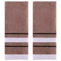 Unique Bargains Striped Set of 2 Absorbent Soft Hand Towels Brown