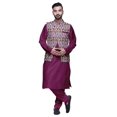 thumbnail image 1 of Atasi Indian Long Kurta Men Solid Kurta Pajama With Printed Nehru Jacket Set, 1 of 1