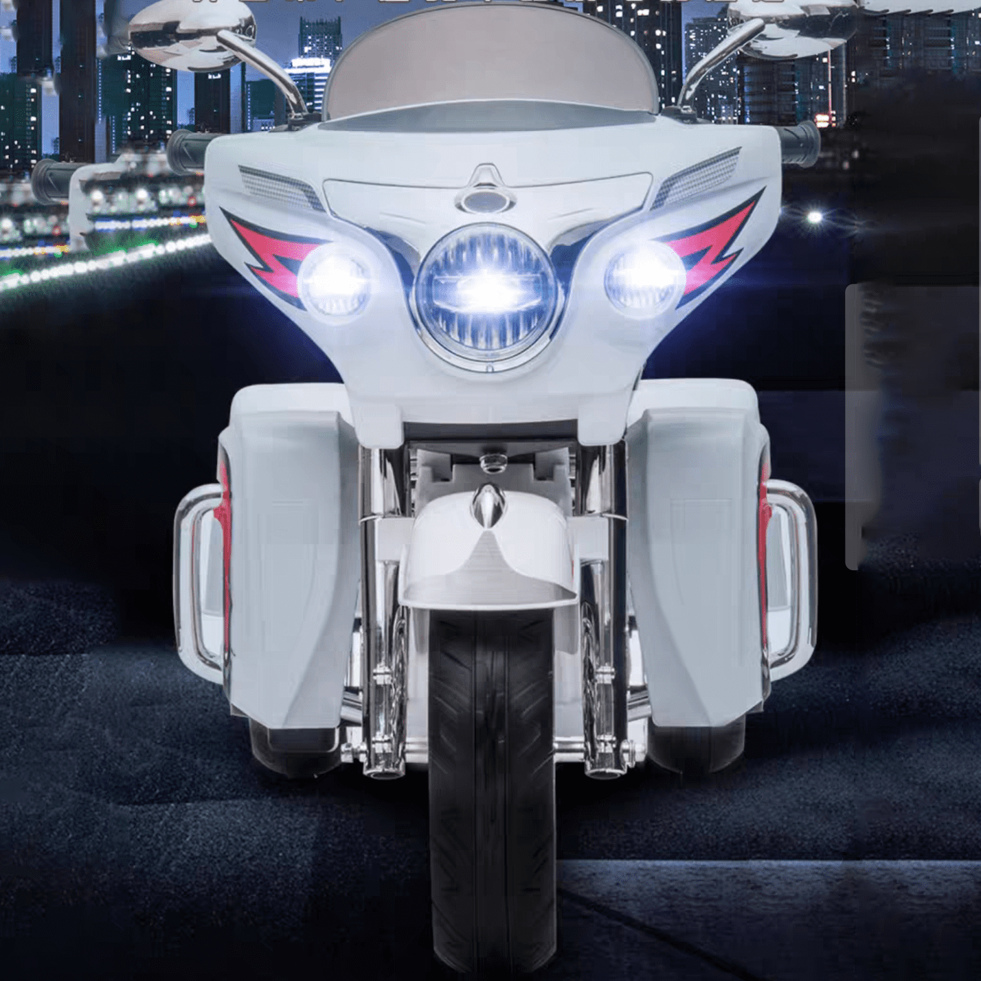 12V Motorcycle for Kids Aged 3+, 3 Wheel Kids Ride On Motorcycle, Electric Motorbike with Key Start, Storage Box, 5Mph, White