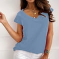 thumbnail image 5 of OAVQHLG3B Plus Size Tops for Women Summer Casual Casual Solid Color Short Sleeve V-Neck T-Shirt Top Blouse, 5 of 9