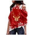 thumbnail image 2 of Womens Christmas Sweatshirt Long Sleeve One Shoulder Festive Reindeer and Snowflake Print Pullover Sweatshirts, 2 of 5