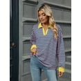 thumbnail image 3 of OBEEII Womens Striped Pullover Tops 2024 Fall Clothes Long Sleeve Sweatshirts Soft Oversize Shirts V Neck Y2K Sweatshirts, 3 of 7