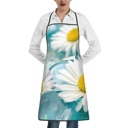 

Lukts Daisy Flowers Pattern Kitchen Apron Waterdrop Resistant Apron with adjustable Aprons for Women and Men with Pockets Cooking Apron