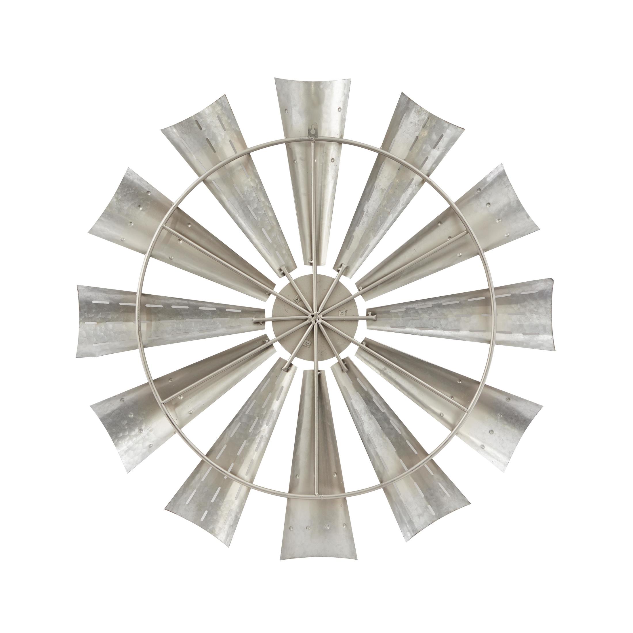 DecMode White Metal Windmill Wall Decor with Galvanized Metal Accents