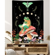 Moon Phase Tapestry Mushroom Frog Butterfly Vertical Tapestries, Sun and Moon Moth Cottagecore Frog Wildflower Aesthetic Tapestry, Funny Cool Tapestry Wall Hanging for Bedroom Room Living 40X60