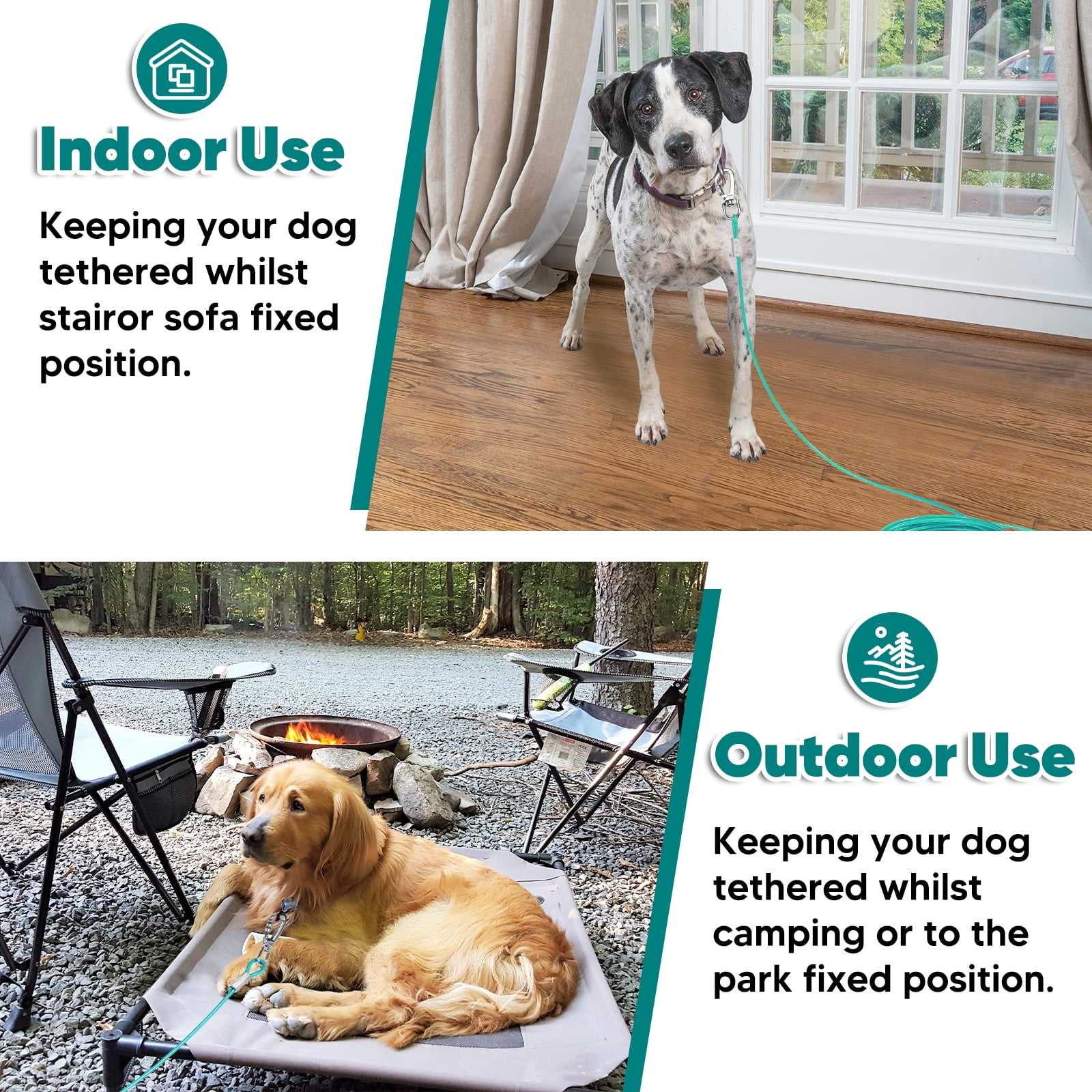 Furggis 30FT Chew-Proof Dog Tie-Out Cable with Runner for Yard, Heavy-Duty  for Dogs Up to 125 lbs, Ice Blue