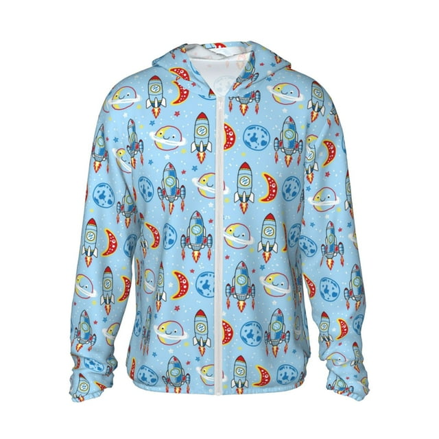 Vsdgher Sweat à Capuche Adulte Fusée Dessin Animé avec Imprimé Spatial pour Hommes Femmes, Manches Longues Protection Solaire Pêche pour Course Natation-Moyen