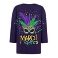 thumbnail image 4 of CYiJun Mardi Gras Shirts,Festival Crewneck Top 3/4 Sleeve,Vibrant Mardi Gras Print with Confetti & Feather Design, 4 of 5