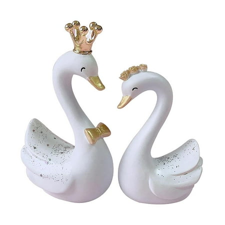 TISHITA 3D Miniature Crown Swan Statue Figurines Handpainted Animal Sculpture Home Table Top Indoor & Outdoor Dashboard Décor , Large White