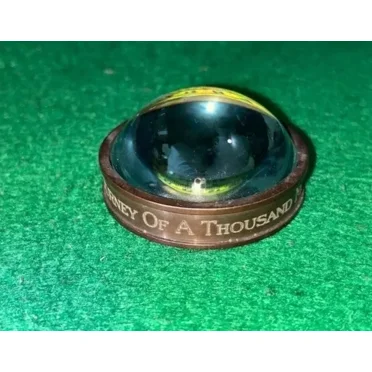 ﻿Antique Vintage Compass Brass Yellow Paper Weight Lense Maritime Best Gift