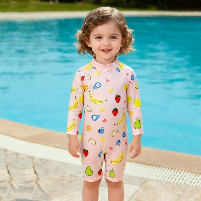 Trajes de baño para mujer, trajes de baño para mujer y niña, traje de baño estampado de manga larga con cuello redondo y protección solar, traje de baño de verano, traje de baño de poliéster para niña