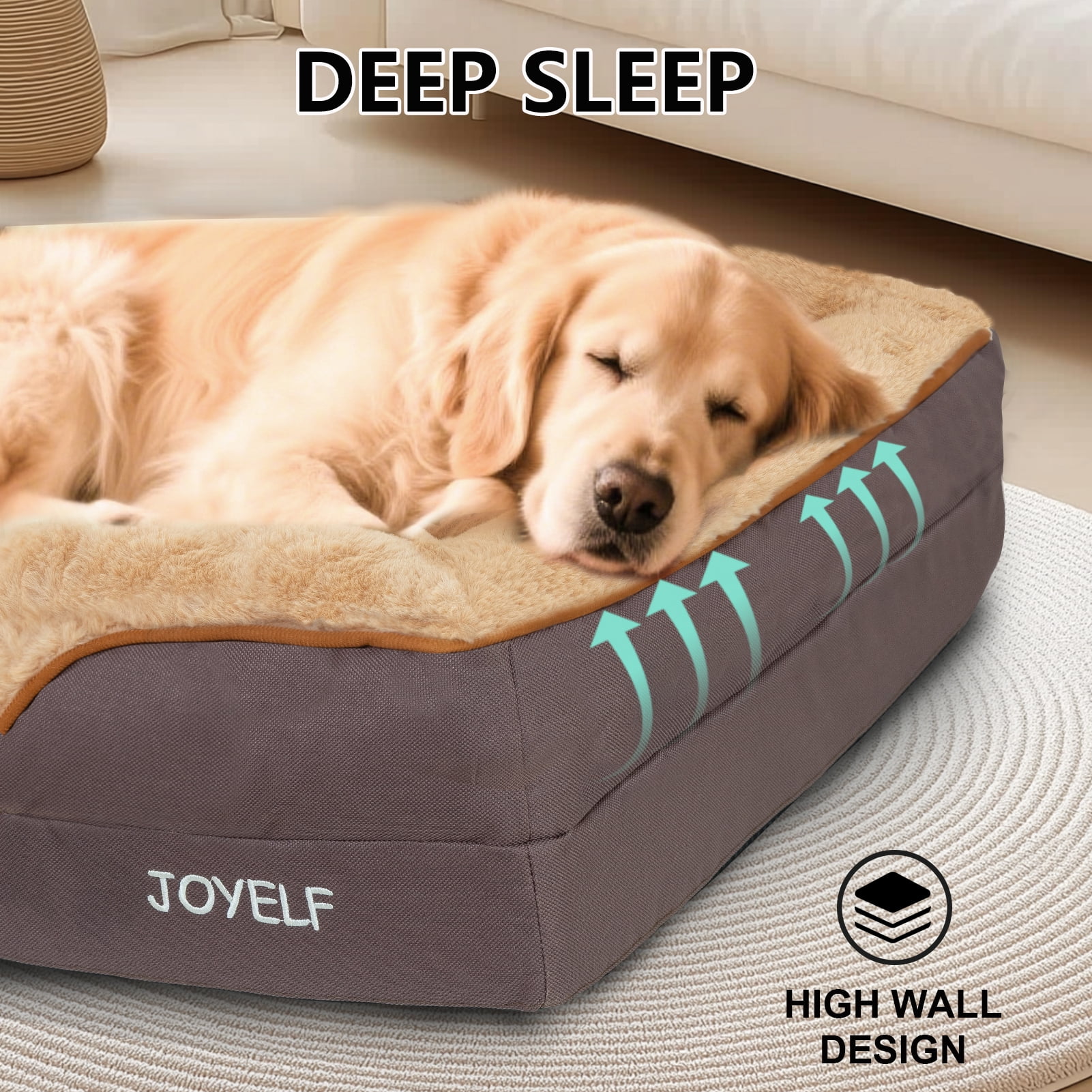 JOYELF Orthopedic Dog Bed for Medium to Large Dogs, Foam Sofa Couch Bed, Bolster Waterproof Pet Bed with Washable Cover and Nonskid Bottom, Durable Dog Bed Couch or Comfortable Sleep