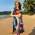 thumbnail image 4 of Fotbe Robe Motif Instrumental Jazz Abstrait Décontractée Mode Femme Manches Courtes Robe Maxi Robe T-Shirt Rayée Longue à Blocs de Couleur, 4 of 6
