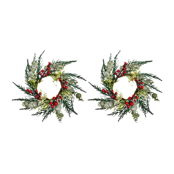 Aximioll 2-Piece 7.87In Christmas Wreath with Artificial Floral Details, Holiday Home Decor for Front Door, Mantel and Entryway