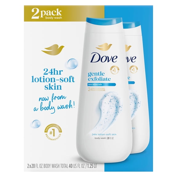 Dove Body Wash Instantly Reveals Visibly Smoother Skin Gentle Exfoliating With Sea Minerals Cleanser That Effectively Washes Away Bacteria While Nourishing Your Skin, 20 fl oz, 2 Count