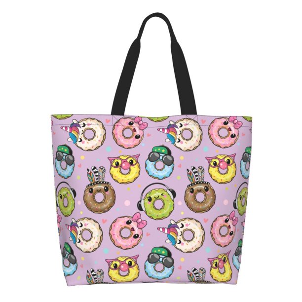 Fotbe Cute Donuts Bolsa Tote Estética de Lona con Estampado para Mujer - Bolsa Reutilizable de Hombro Casual para Vacaciones, Compras, Trabajo y Gimnasio