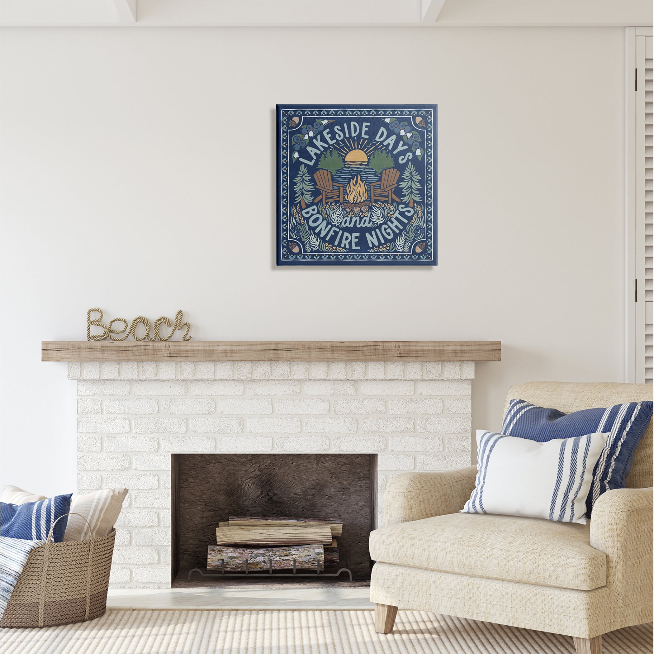 Stupell Industries Lakeside Campfire Phrase Nature Painting Gallery Wrapped Canvas Print Wall Art, 24 x 24