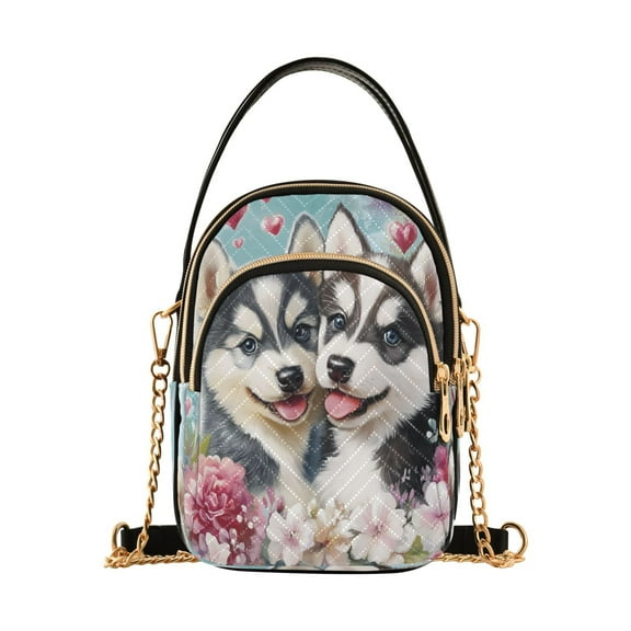 YAZAOO Cross Body Fashion Shoulder Waist Purse Bags Two Puppies with Hearts Pocket Handbags