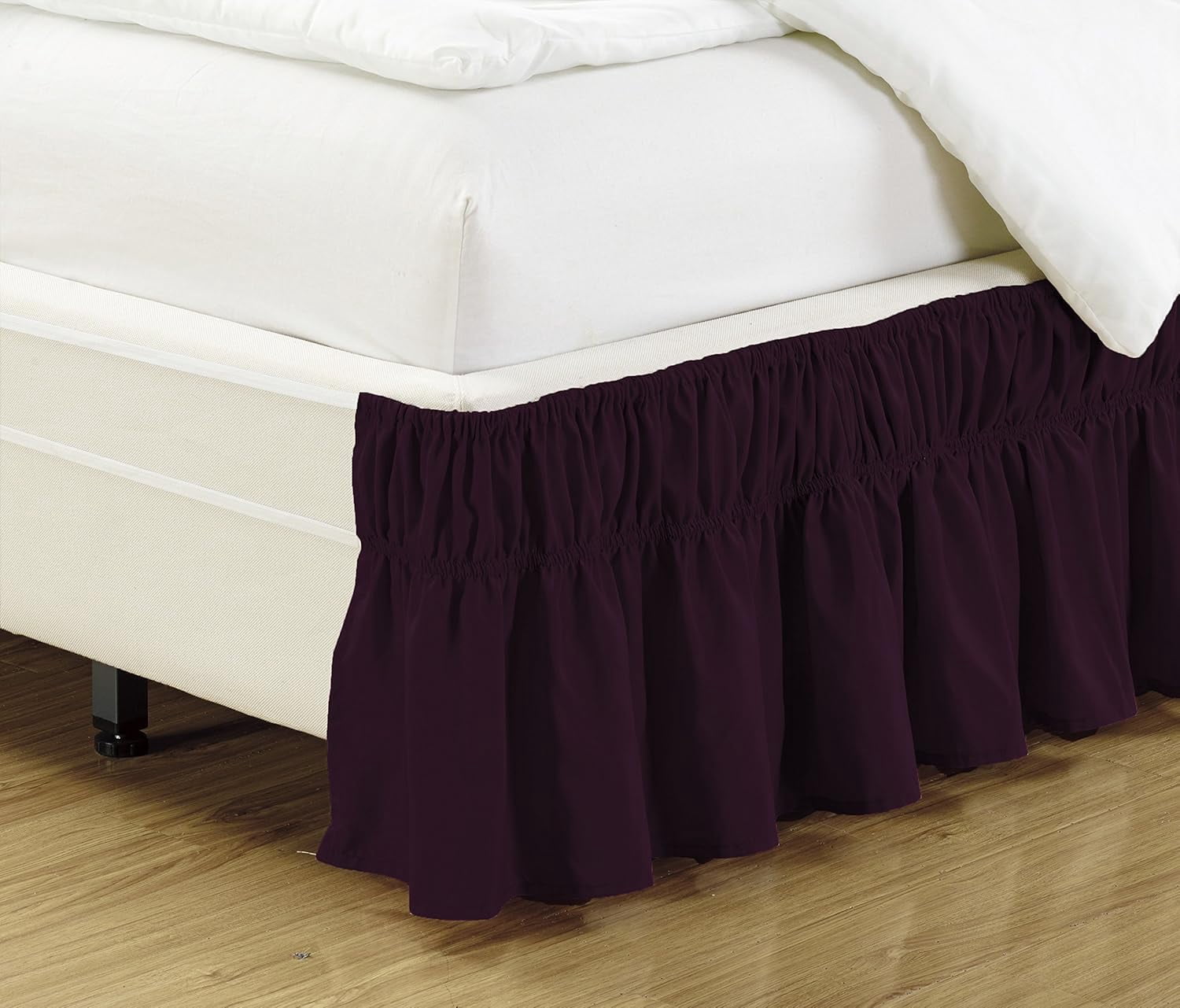 Easy Fit Bed Skirt Wrap Around Elastic Bed Ruffle with 17 Inch Drop Solid Red Bedroom Decor