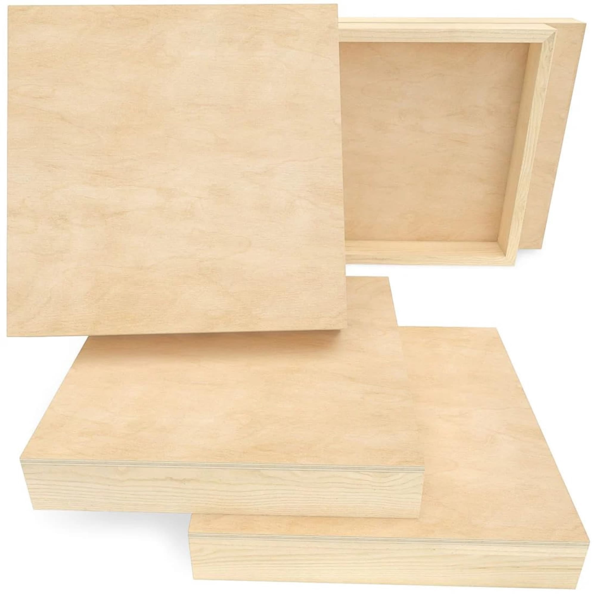 Arteza 10" x 10" Birch Wood Art Board, 1.5" Depth, Set of 5, Natural