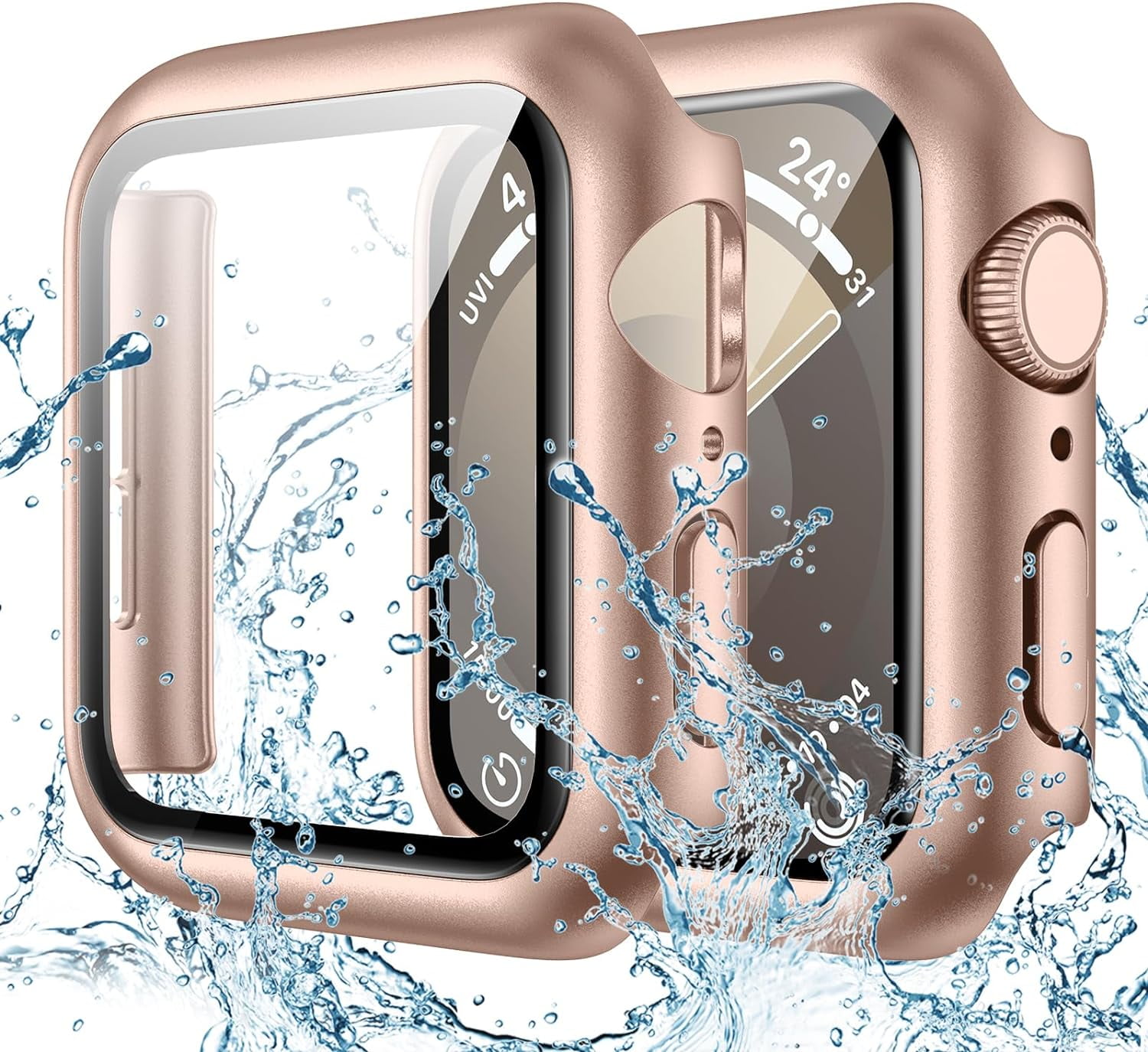 XiHAMA Waterproof Screen Protector Case Compatible with Apple Watch Series 6/5/4/SE 44mm, Hard Bumper with Tempered Glass for Watch Cover
