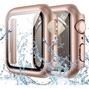 XiHAMA Waterproof Screen Protector Case Compatible with Apple Watch Series 6/5/4/SE 44mm, Hard Bumper with Tempered Glass for Watch Cover