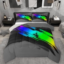 Homewish Graffiti Splash 2pcs Bedding Comforter Set For Adults Female Men,Abstract Geometric Stripes Twin Comforter Sets,Black Green Blue Breathable Bedding Set,Ultra Soft Home Decor,Reversible