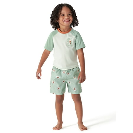 

Modern Moments by Gerber Baby and Toddler Boys Short Sleeve Rash Guard and Swim Trunks Set with UPF 50+ 2-Piece Sizes 12M-5T