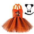 thumbnail image 3 of YLYL Kids Girls Halloween Costume Cute Kitty Pumpkin Print Halter Tutu Dress Set with Bow Tie Ears Tail, 3 of 9