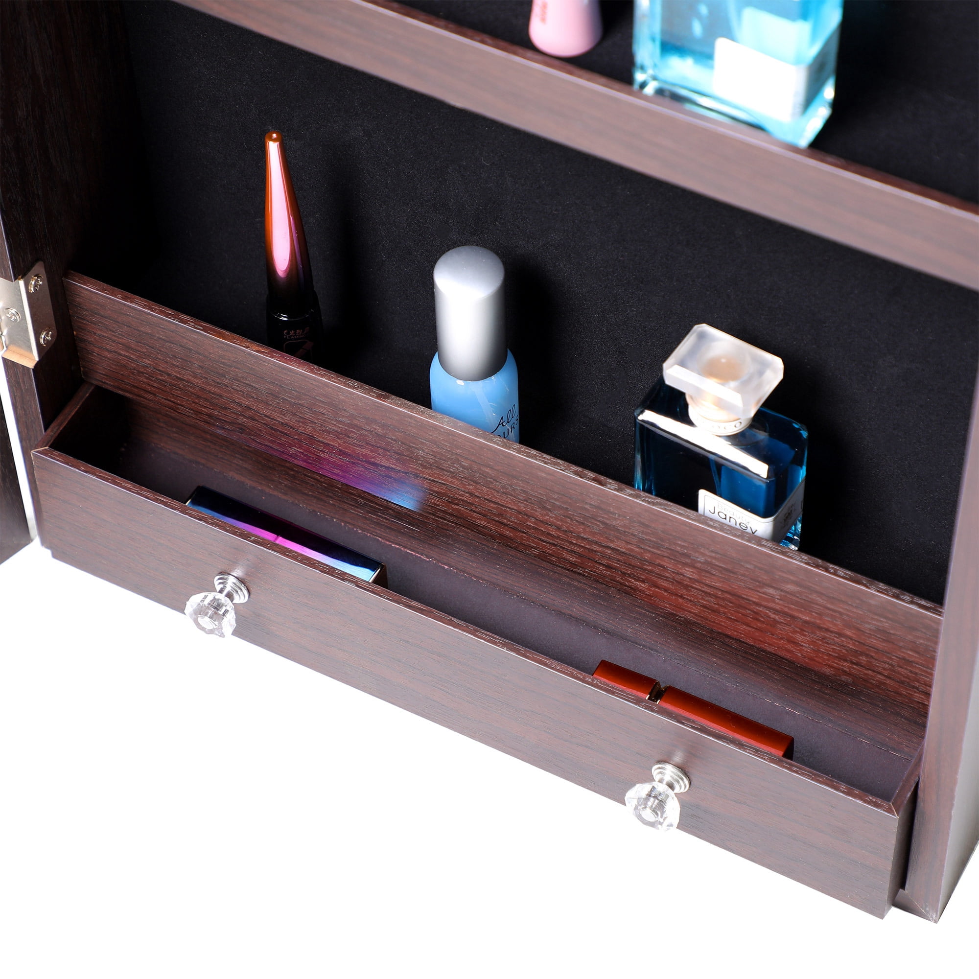 Aukfa Jewelry Mirror Cabinet Organizer Armoire Wall/Door Mounted Lockable - Brown