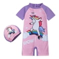 thumbnail image 2 of ATAIKU 12M-8Y Baby Girls One Piece Rash Guard Swimsuit with Hat Kids Unicorn Short Swimsuit UPF 50+, 2 of 9