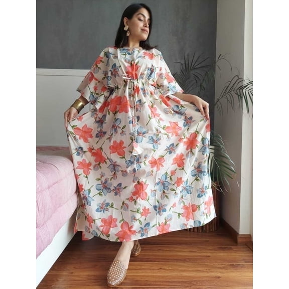 Hand Block Print Organic Cotton Kaftan, Beach Wear Caftan, Sleepwear Maxi Style