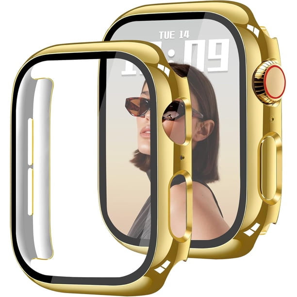 Yanonmyfd Funda para reloj brillante con protector de visualización HD para mujer compatible con Apple Watch de 49 mm de diámetro, protector de cara para iWatch Series Ultra 3/2/1, color dorado